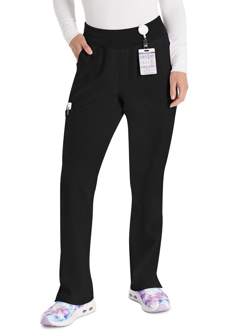 Dickies EDS Essentials Women Scrubs Pant Natural Rise Tapered Leg Pull-on DK005T, S Tall, Black - Image 1