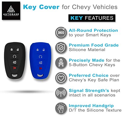 Autobase Silicone Key Fob Cover for Chevy Malibu Camaro Trax Traverse Trailblazer Sonic Cruze Blazer Volt Equinox Spark | Key Protection Case 2 Pcs (Black & Blue) - Image 2