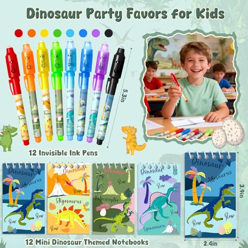 SNLN Invisible Ink Pen and Notebook Pack 24 Pcs Dinosaur Party Favors Spy Pens with UV Light Magic Marker for Secret Message Dino Party Favors for Kids Boys Girls Birthday Gift School Stationery Set - Image 5