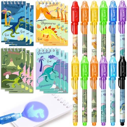 SNLN Invisible Ink Pen and Notebook Pack 24 Pcs Dinosaur Party Favors Spy Pens with UV Light Magic Marker for Secret Message Dino Party Favors for Kids Boys Girls Birthday Gift School Stationery Set - Image 1