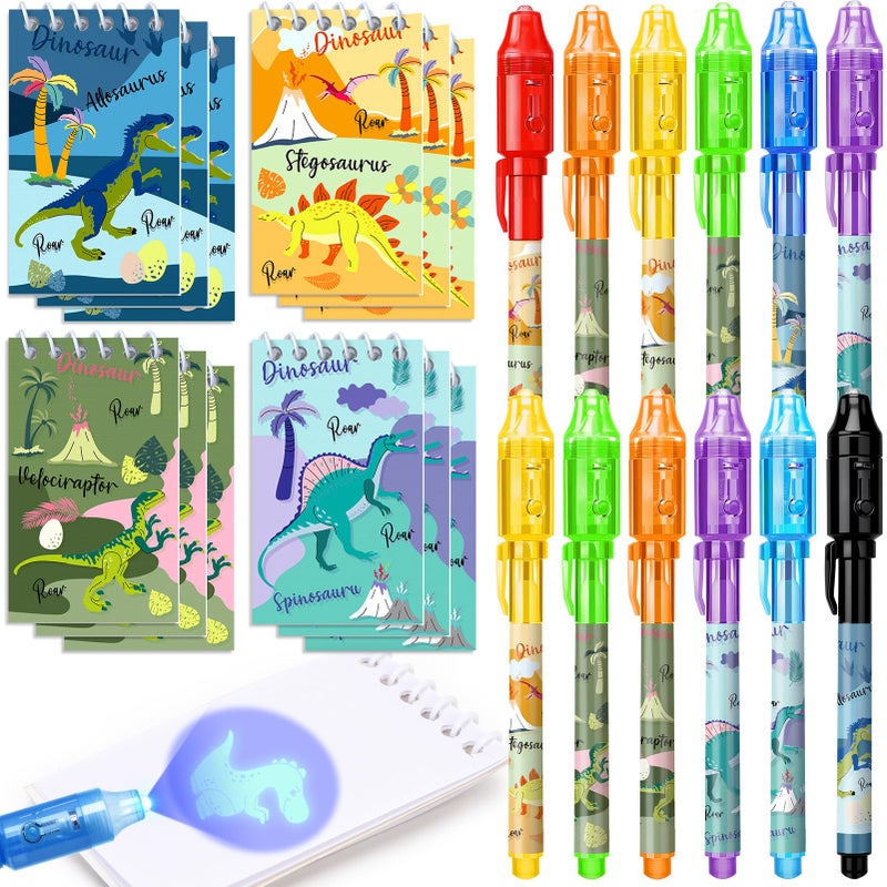 SNLN Invisible Ink Pen and Notebook Pack 24 Pcs Dinosaur Party Favors Spy Pens with UV Light Magic Marker for Secret Message Dino Party Favors for Kids Boys Girls Birthday Gift School Stationery Set - Image 3