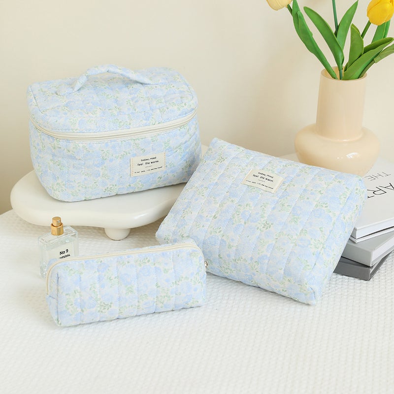 New Hand-Held Quilted Cotton Floral Cosmetic Bag Women'S Lipstick Cosmetic Storage Bag High-Value Floral Pencil Case - Image 1