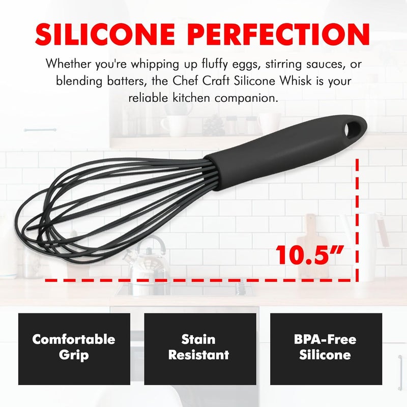 Chef Craft Premium Silicone Wire Cooking Whisk, 10.5 inch, Black - Image 4