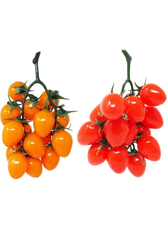 erorex 2 Pcs Lifelike Artificial Cherry Tomatoes Realistic Red And Yellow Plastic Fruit For Home Kitchen Party Decor And Display Props 16 Grain  - Image 1