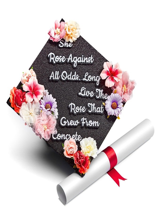 جرادويز غطاء قبعة التخرج من GRADWYSE Once Upon A Time مصنوع يدويًا كهدية لها، وزينة قبعة التخرج، "لقد نهضت رغم كل الصعاب" (أسود) - Image 1