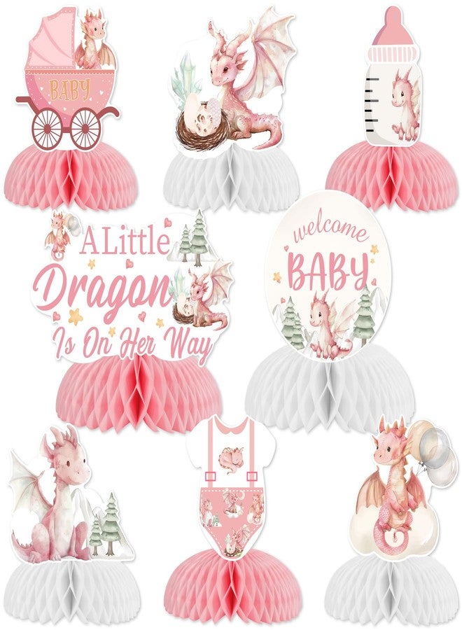 CORNER LACE 8pcs Dragon Theme Baby Shower Honeycomb Centerpieces Pink, A Little Dragon is on The Way Table Decorations for Girl, Welcome Baby Party Supplies Favors - Image 1