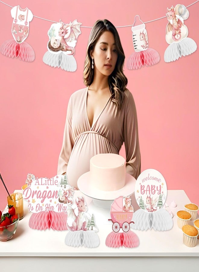 CORNER LACE 8pcs Dragon Theme Baby Shower Honeycomb Centerpieces Pink, A Little Dragon is on The Way Table Decorations for Girl, Welcome Baby Party Supplies Favors - Image 4