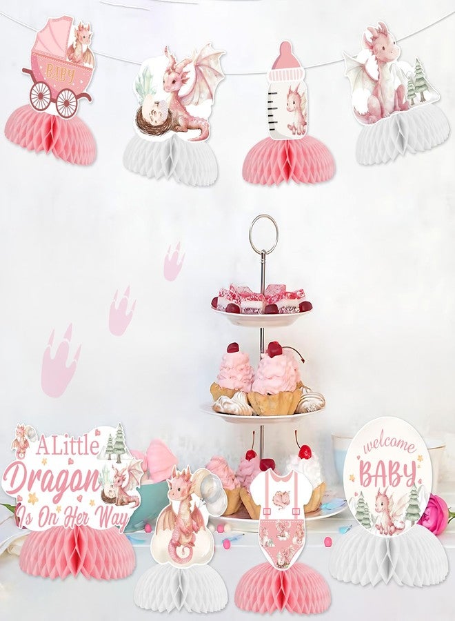 CORNER LACE 8pcs Dragon Theme Baby Shower Honeycomb Centerpieces Pink, A Little Dragon is on The Way Table Decorations for Girl, Welcome Baby Party Supplies Favors - Image 2