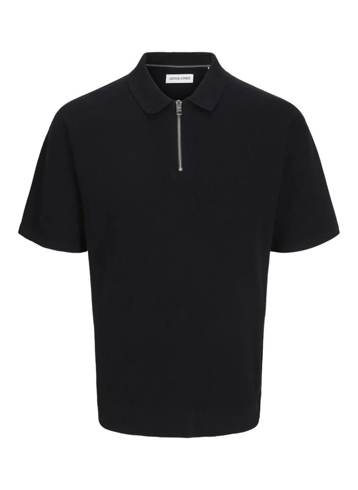 جاك اند جونز Jjtroy Essential Zip Detailed Knitted Polo Shirt