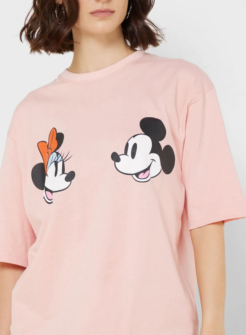 Disney Mickey & Minnie Cropped Graphic T-Shirt
