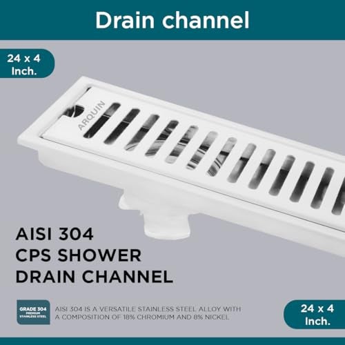 ARQUIN ARQUIN Bathroom Floor Drainer 24x4 Inch Shower Drain Channel 304 Grade Stainless Steel Bathroom Floor Drainer | Shower Water Drain Channel for Bathroom with Cockroach Trap (1mm Thickness) - Image 5