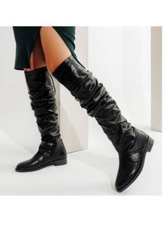 LIFESTYLISH Women Leather Long Boots Tie Back M-70 -Black 