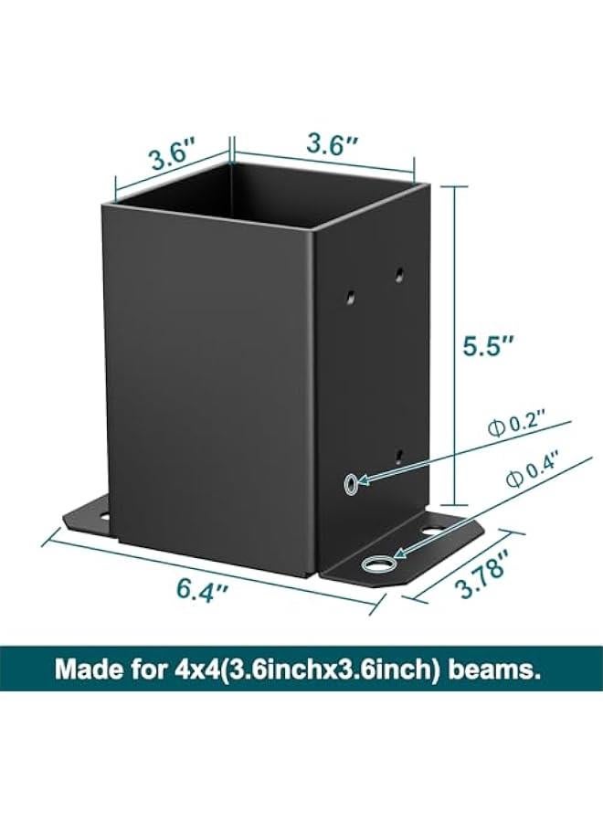 Arabest 4x4 Post Base 2 Pcs, Inner Size 3.6x3.6 Deck Post Base, Heavy Duty Powder-Coated Post Anchor Black Wood Post Brackets for Decking Porch Railing Support - Image 2