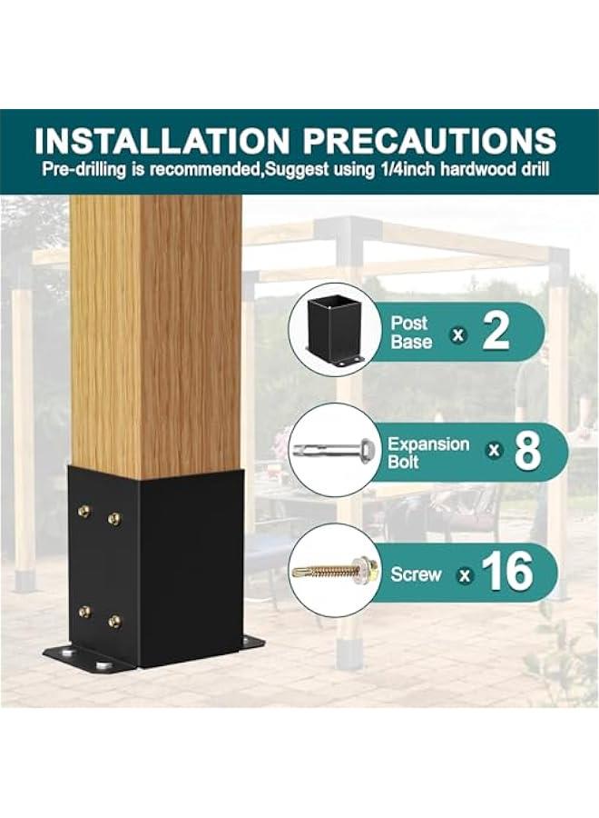 Arabest 4x4 Post Base 2 Pcs, Inner Size 3.6x3.6 Deck Post Base, Heavy Duty Powder-Coated Post Anchor Black Wood Post Brackets for Decking Porch Railing Support - Image 4