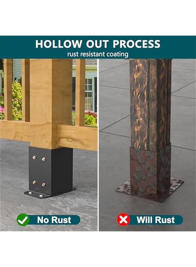 Arabest 4x4 Post Base 2 Pcs, Inner Size 3.6x3.6 Deck Post Base, Heavy Duty Powder-Coated Post Anchor Black Wood Post Brackets for Decking Porch Railing Support - Image 5