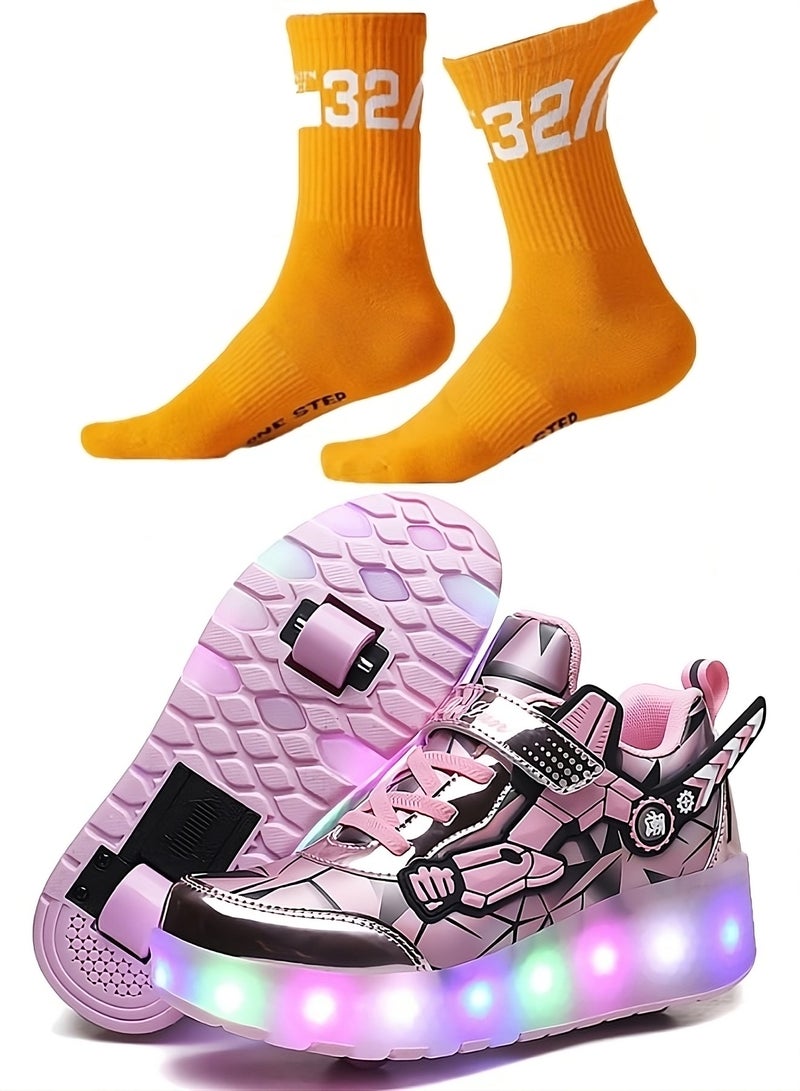 دراكسون أحذية رياضية رولر سكاتس للأطفال للبنات بعجلات تصبح أحذية رياضية مزودة بإضاءة LED كهدية للأطفال - Image 1