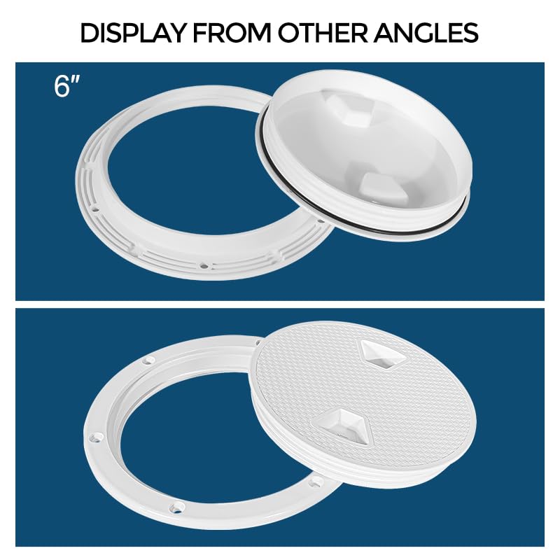 Xztrdi BoatReady White Round NonSlip Inspection Hatches Sizes 6 with Detachable Cover ABS Plastic Screw Out Access Hatch Cover for Kayak Yacht Marine Accessories - Image 3