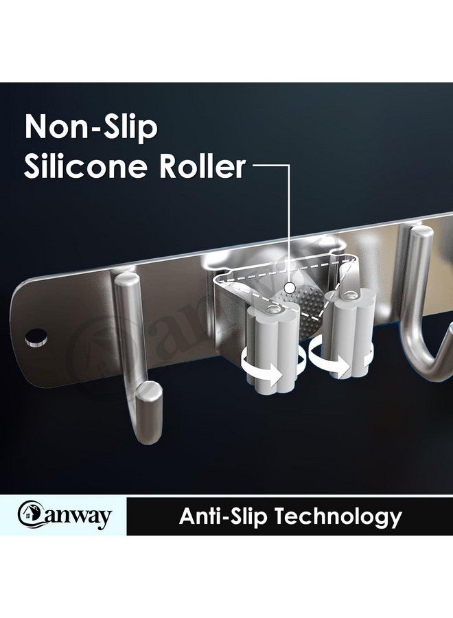 CANWAY® 1 Piece Stainless Steel 2 Racks with 3 Hook Heavy Duty Wall Mounted Broom and Mop Stick Holder, Hanging Tools for Home Kitchen Garden Laundry Garage - Image 4