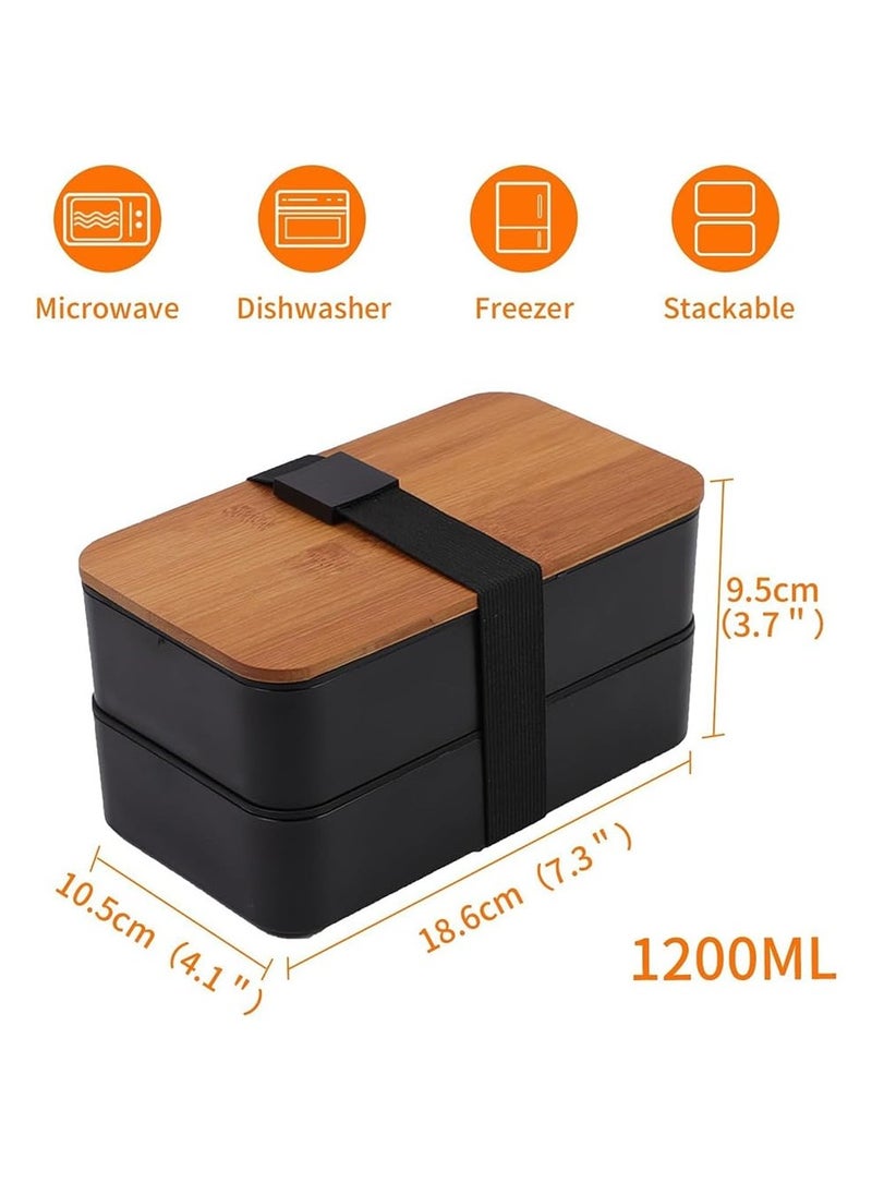Bento Box for Adults – Stackable Lunch Box with Compartments, Utensil Set, Chopsticks & Dip Container – Microwavable, 1200ML (Grey)