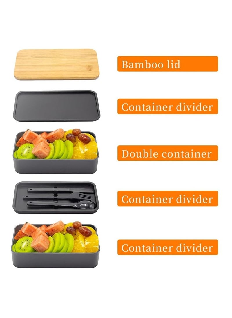 Bento Box for Adults – Stackable Lunch Box with Compartments, Utensil Set, Chopsticks & Dip Container – Microwavable, 1200ML (Grey)