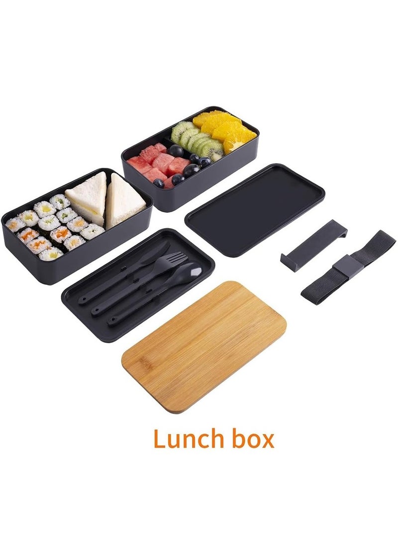 Bento Box for Adults – Stackable Lunch Box with Compartments, Utensil Set, Chopsticks & Dip Container – Microwavable, 1200ML (Grey)