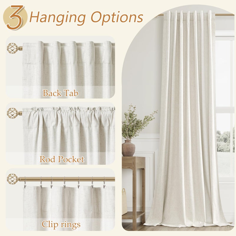 Guken Cream 100% Blackout Linen Curtains 96 Inch Length 2 Panels Set for Living Room Bedroom Back Tab Thermal Insulated Black Out Drapes Room Darkening Window Curtains Ivory Natural - Image 5