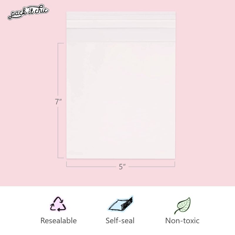 Pack It Chic - 5” X 7” (200 Pack) Clear Resealable Cello Poly Bags - Fits 5X7 Prints, Photos, A2 A4 A6 Cards & Envelopes - Self Seal - Image 3