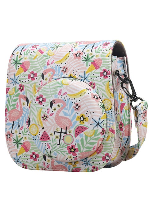 Case for Fujifilm Instax Mini 11/12 Case PU Leather Instant Camera Cover with Adjustable Strap - Flamingo Multi