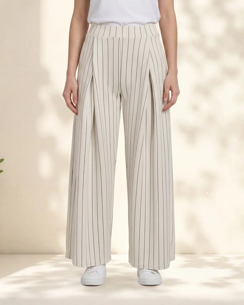 Redtag Women Beige Striped Wide Leg Active Pants