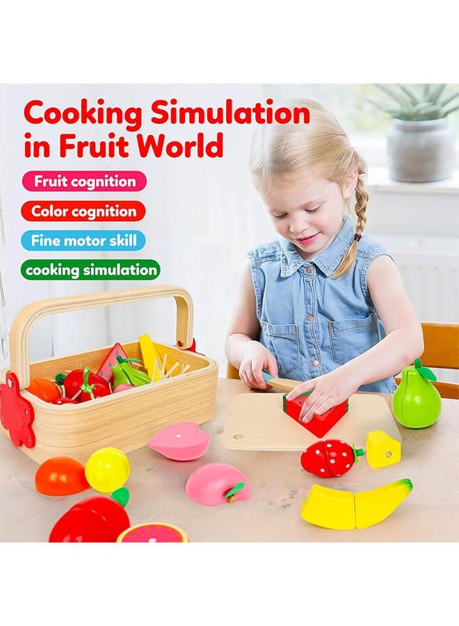 Montessori Wooden Fruit Cutting Toy Set for Kids – Magnetic Pretend Food Play Basket with Knife – Safe Kitchen Simulation Toy for Toddlers - Image 5