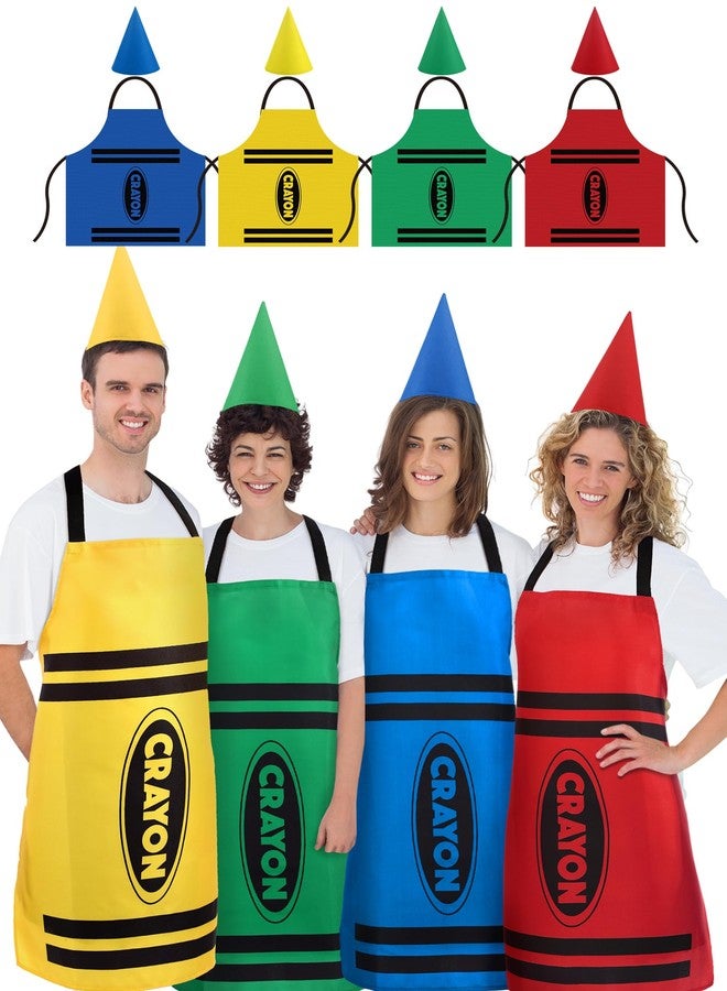 Funnysoft 4 Set Crayon Costume Color Crayon Apron and Funny Gnome Cone Hats Crayon Costume Set for Adults Family Halloween Costumes Fancy Dress Funny Outfit for Halloween Cosplay Dress up - Image 1