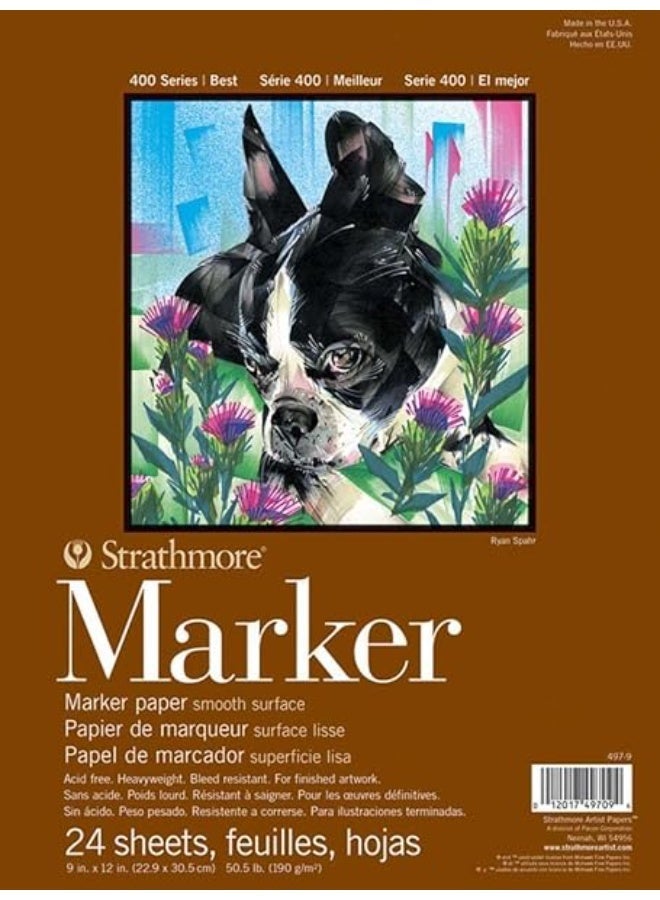 Strathmore 400 Series Sketch Pad 9x12 Inch 24 Sheets Smooth Marker Paper 58lb Acid Free Glue Bound Made in USA - Image 1