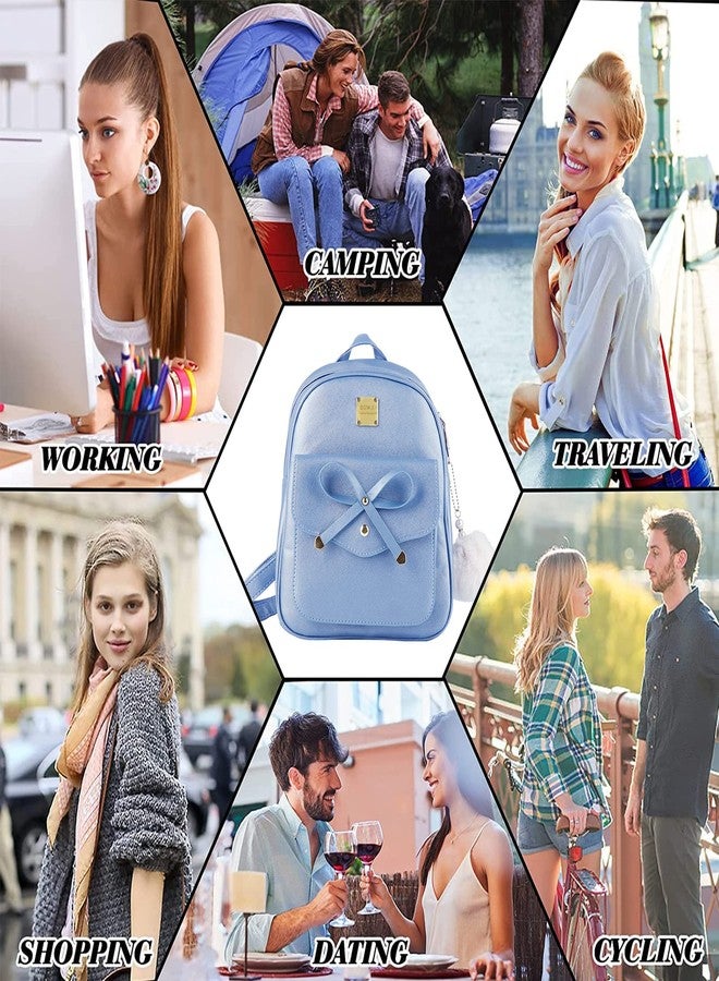 Aogist Mini Leather Backpack Purse 3-Pieces Fashion Bowknot Zipper Bags Cute Casual Travel Daypacks for Girls and Women, Blue, - Image 5
