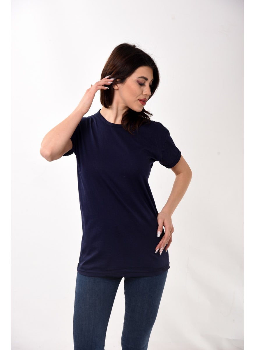 Belifanti Collection تي شيرت نسائي أساسي بياقة دائرية قصيرة الأكمام لون أزرق Navy  - Image 2