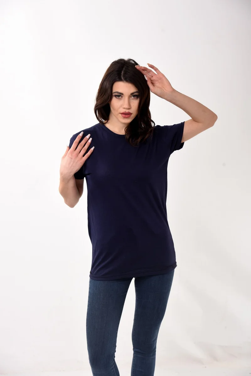 Belifanti Collection Women's Basic Crew Neck Short Sleeve T-Shirt Navy Blue