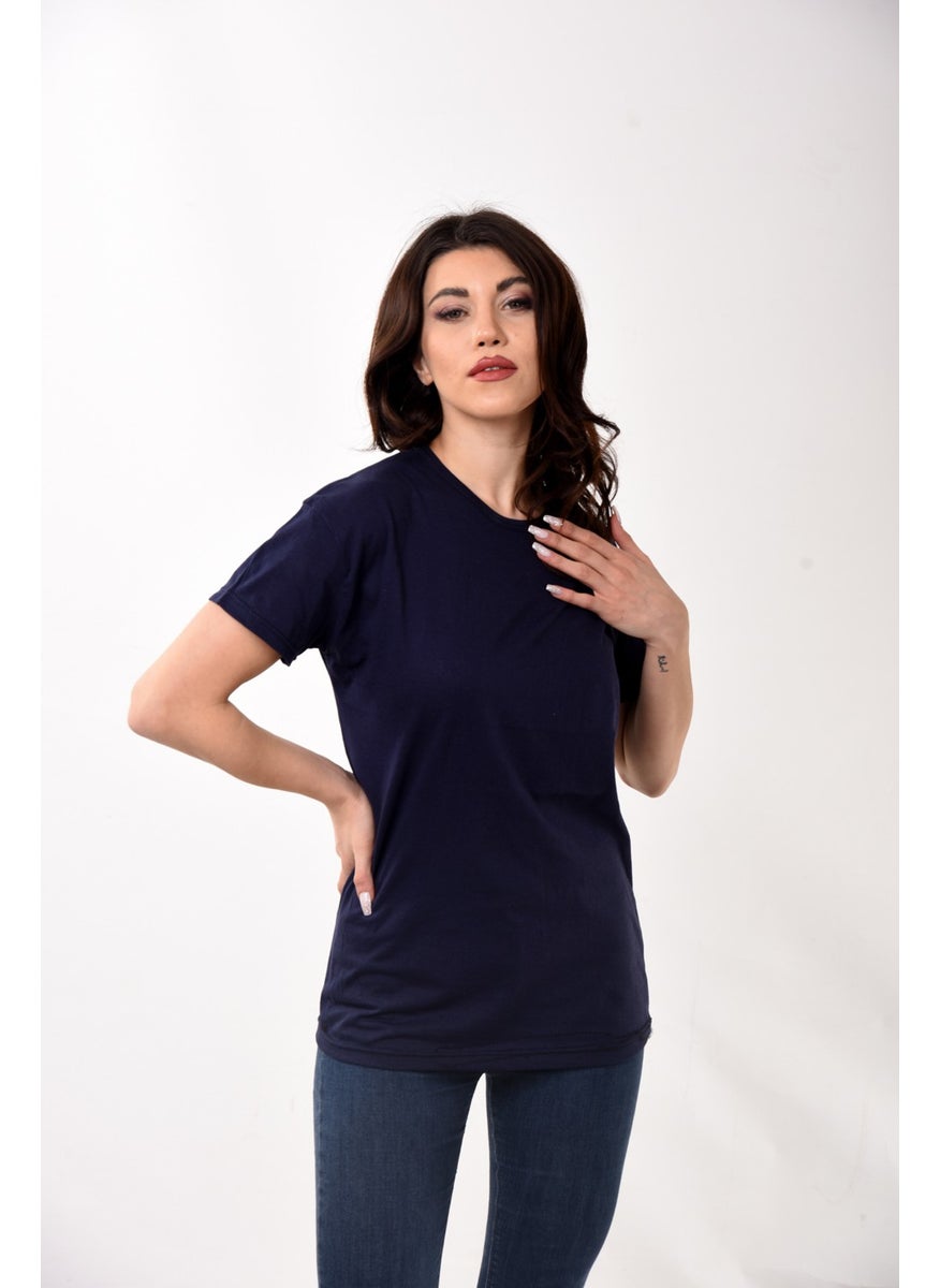 Belifanti Collection تي شيرت نسائي أساسي بياقة دائرية قصيرة الأكمام لون أزرق Navy  - Image 1
