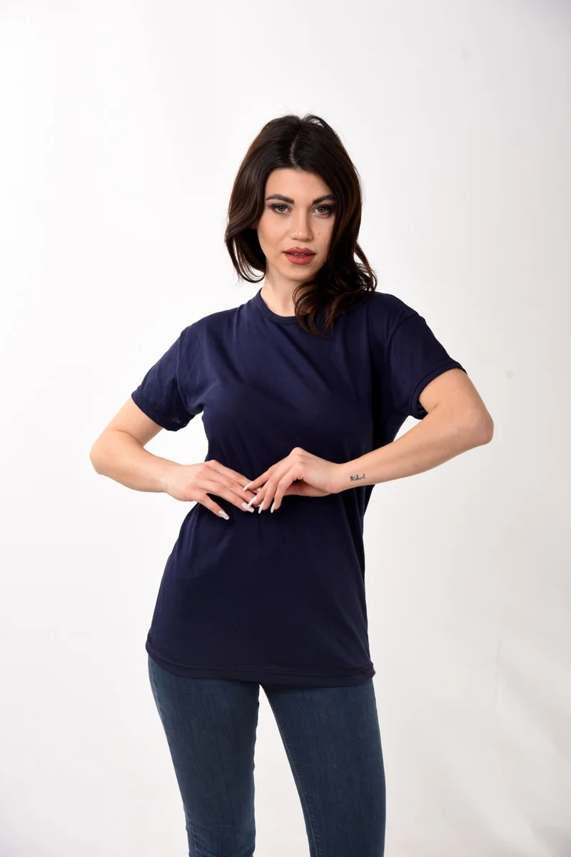 Belifanti Collection Women's Basic Crew Neck Short Sleeve T-Shirt Navy Blue