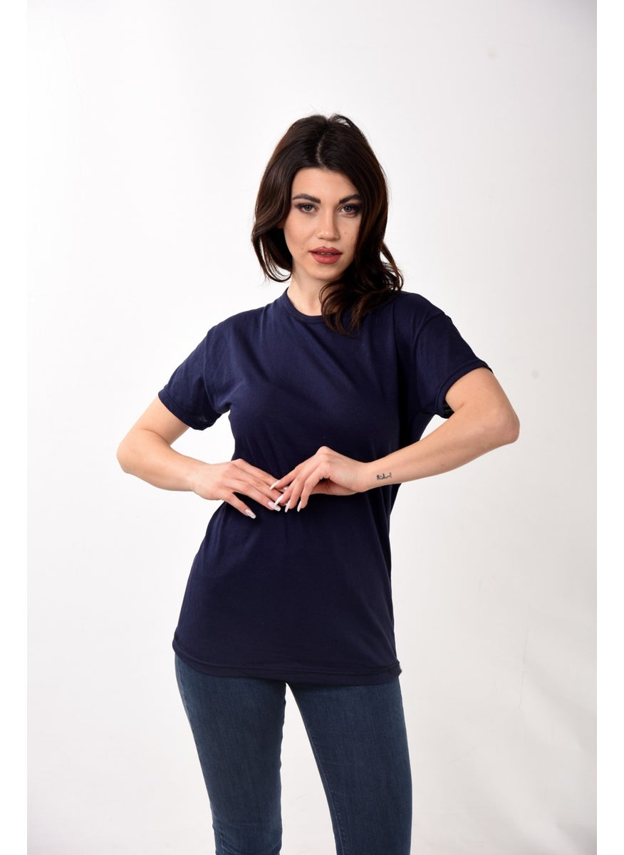 Belifanti Collection تي شيرت نسائي أساسي بياقة دائرية قصيرة الأكمام لون أزرق Navy  - Image 4