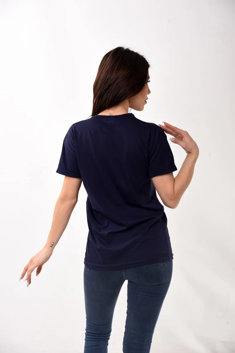 Belifanti Collection Women's Basic Crew Neck Short Sleeve T-Shirt Navy Blue