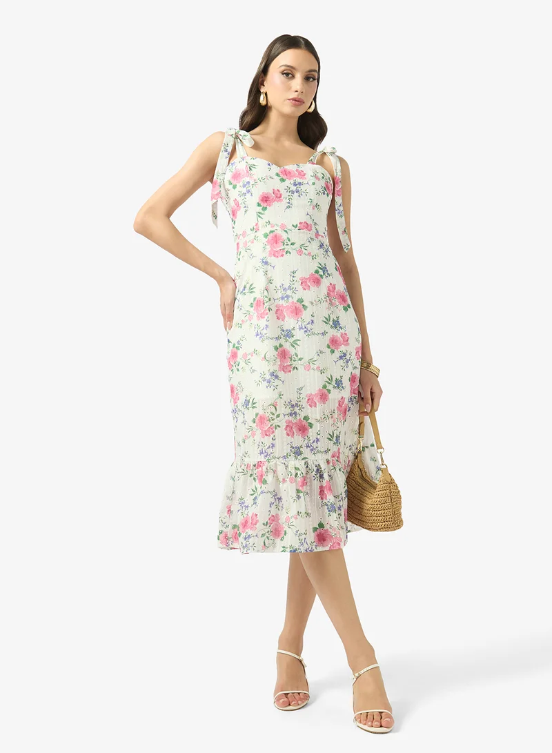 FYOR  Floral Tie Strap Midi Dress for Women | Best Price UAE