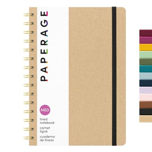 PAPERAGE Lined Spiral Journal Notebook, (Kraft), 160 Pages, Hardcover Journal for Women & Men, Medium 5.5 in x 8 in - 100 GSM, Thick Paper, Spiral Notebook for Work, School & Journaling - Image 1
