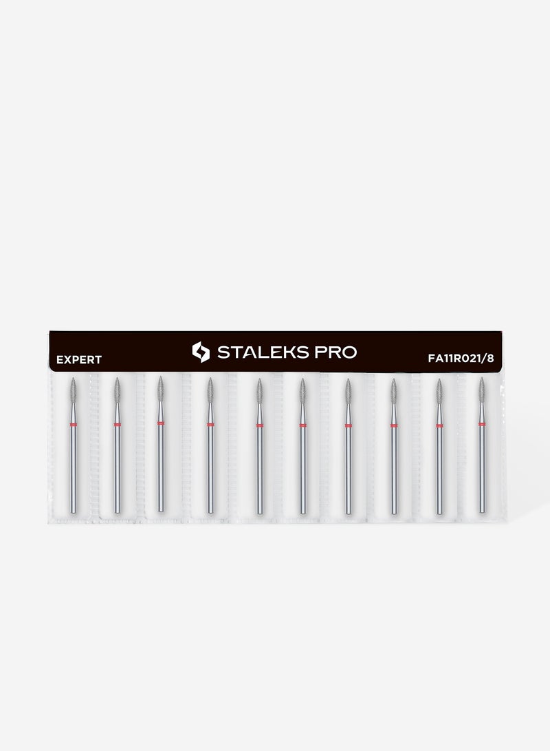 STALEKS PRO 10 Pieces - Diamond Nail Drill Bit Pointed Flame Red | EXPERT head diameter 2.1 mm / working part 8 mm - Image 3