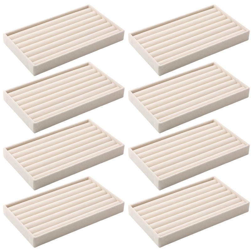 Highergo 8 Pcs Velvet Jewelry Trays Stackable Drawers Organizer Ring Earring Bracelet Necklace Storage Trays, 8.3x4.7x1''(7 Long Slots) - Image 1