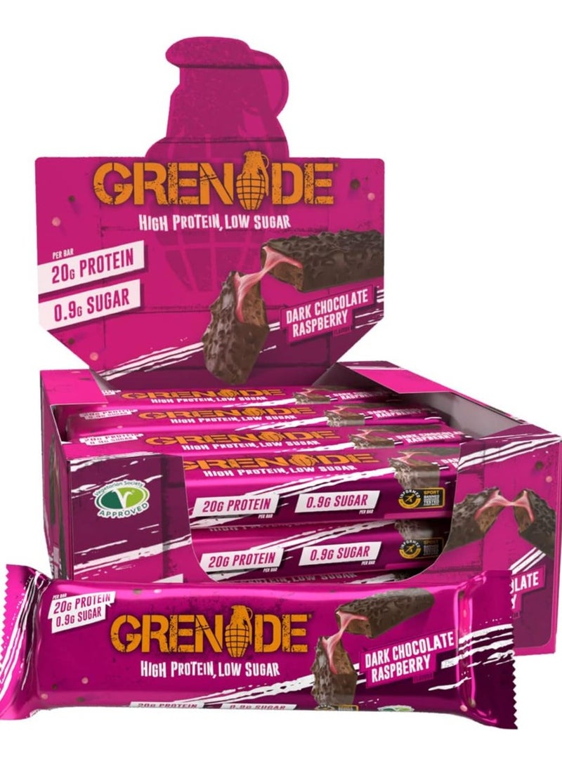 Grenade Grenade High Protein Bar Dark Chocolate Raspberry 60g Pack OF 12  - Image 1