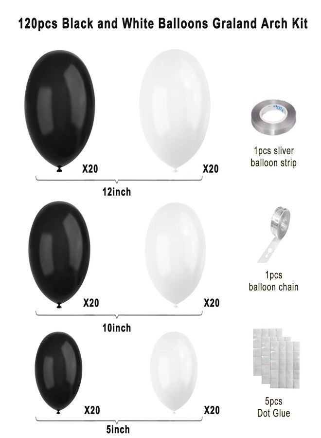 YMSZ Black and White Balloons, 120pcs White Black Balloon Graland Arch Kit for Birthday Party, Graduation,Bridal Shower, Weddings Decoration - Image 2