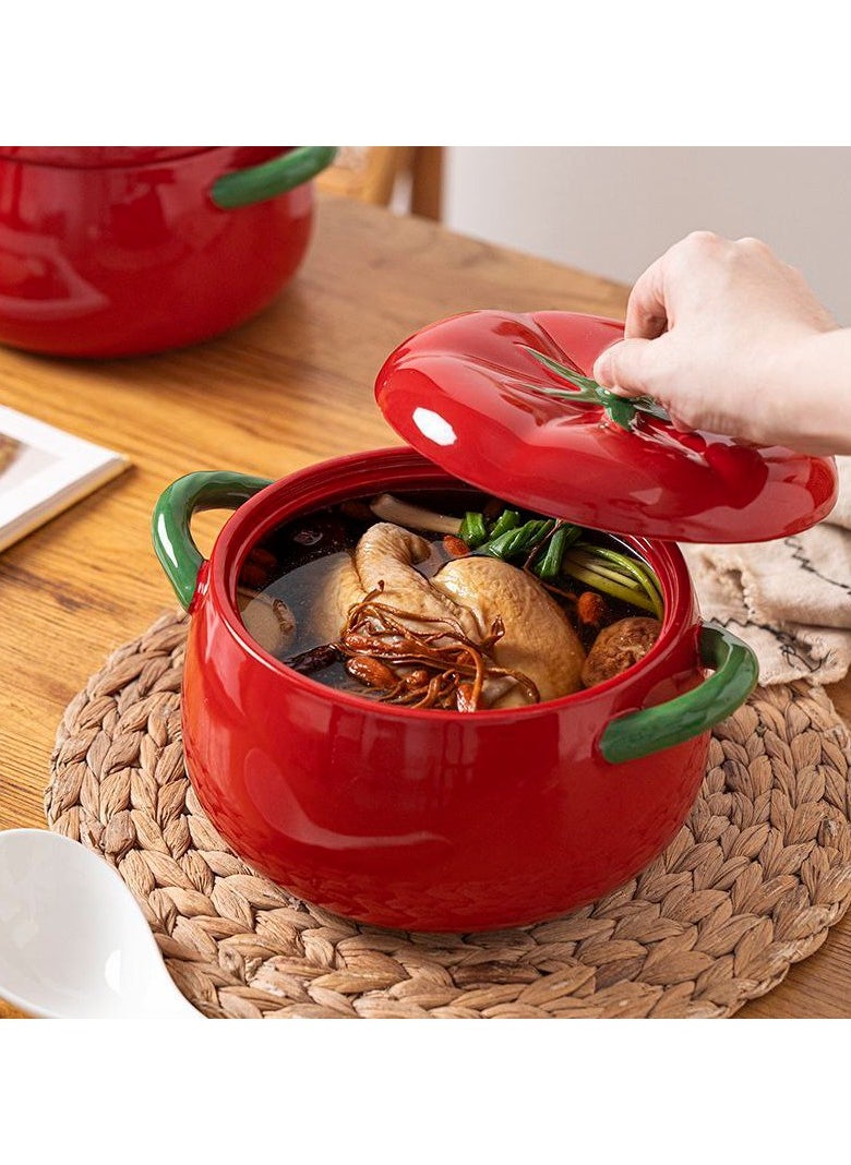 Generic Porcelain pot with tomato-shaped lid (14 cm)  - Image 2