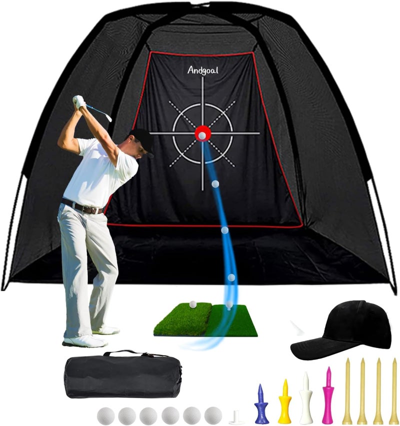 ANDGOAL Golf Net Practice Hitting Driving Range - Quiet Impact Heavy Duty Training Cage with Triple-Turf Mat for Backyard Garage Indoor Outdoor - Gifts for Men Beginners - Image 1