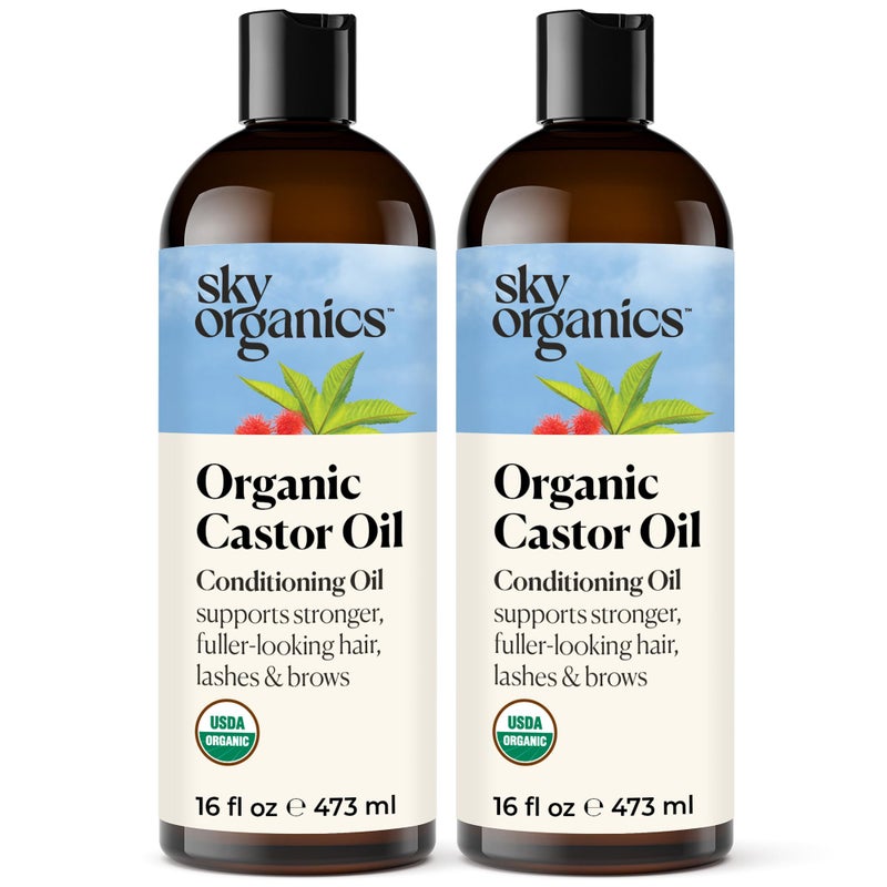 Sky Organics  Castor Oil Organic  Volumizing Hair Oil  Scalp Lashes Brows  Pure Castor Oil Cold Pressed  Natural Conditioner  Omega Fatty Acids Vegan  Beauty Hair16oz 2 Pack w Ebook