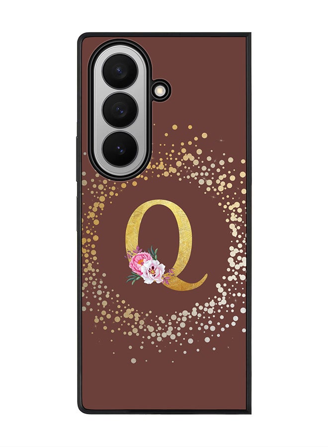 Stylizedd For Samsung Galaxy Z Fold7 Case,Slim fit Camera Protection, Shockproof Thin Phone cover  - Custom Monogram Floral - Q  (Brown )