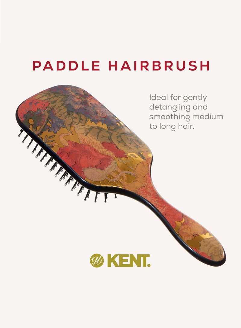 KENT LPB1 Large Cushioned Paddle Brush for Smoothing, Straightening and Detangling - Ball-Tipped Quills and Air-Cushioned Head for Scalp Protection - Medium to Long Hair -Floral Design - Image 3
